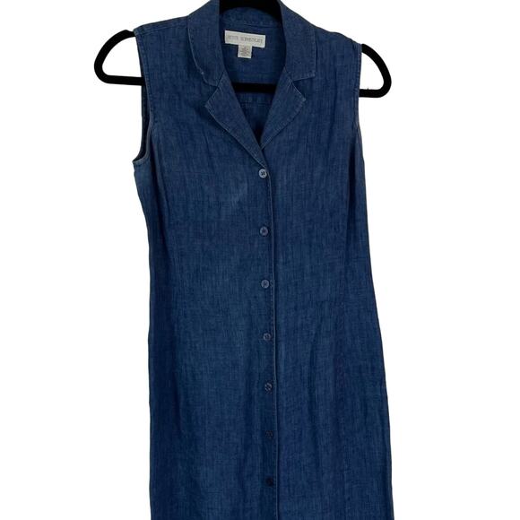 PETITE SOPHISTICATE Dress Women Maxi Blue Chambray Linen Sleeveless Button Front - Picture 2 of 10
